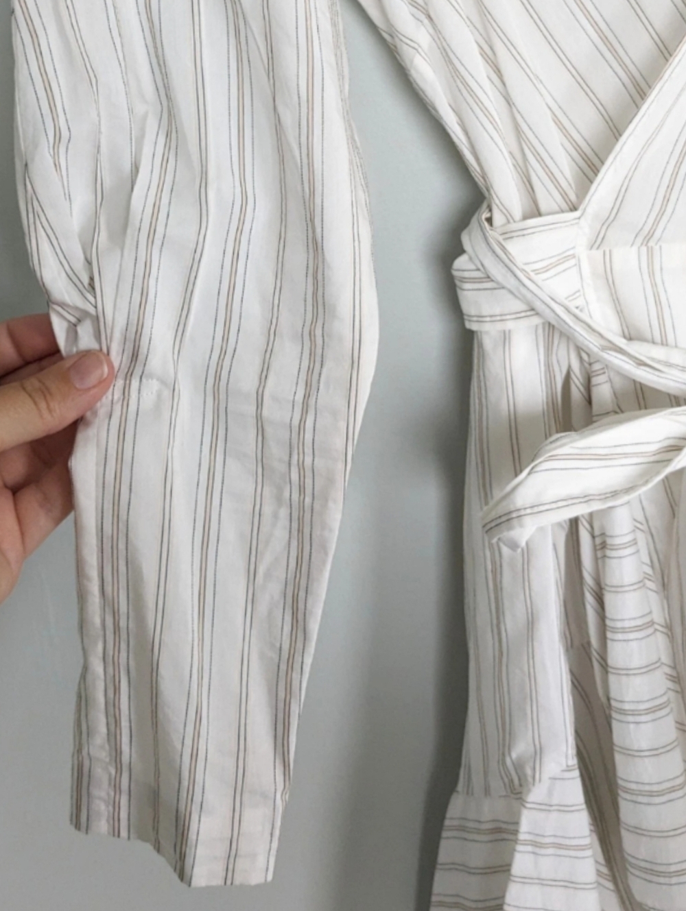 A.L.C. ENZO STRIPED PUFF SLEEVE WRAP DRESS IN WHITE/SALMON - Picture 7 of 9